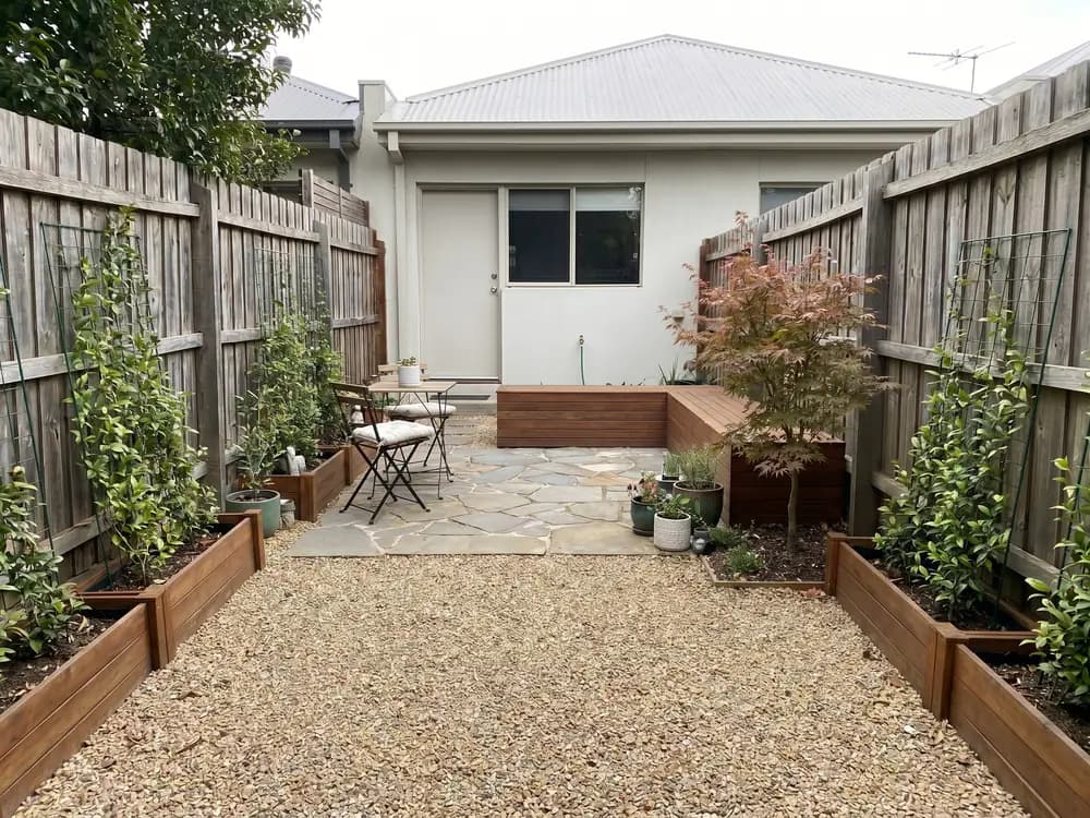 A backyard landscape design generated by OutdoorBrite from the owner's photo