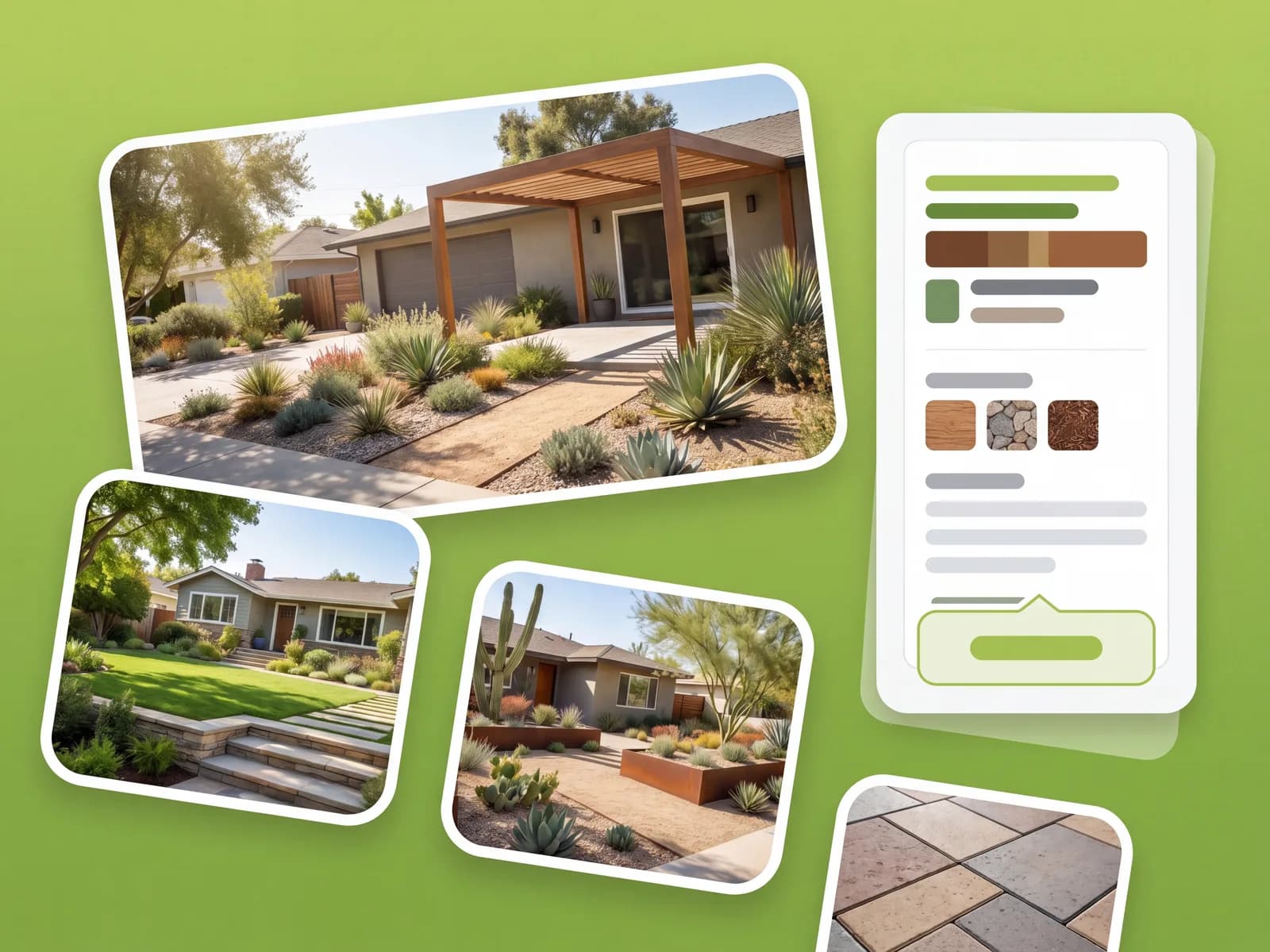Saved front yard design concepts compared side by side