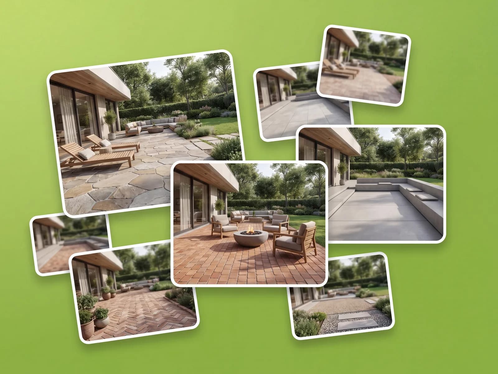 Patio shown in pavers and stone by OutdoorBrite
